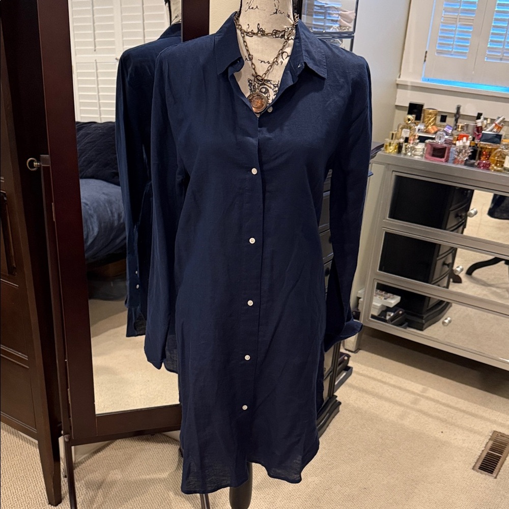 NWT Navy J.crew linen Button-Up Shirt Dress medium